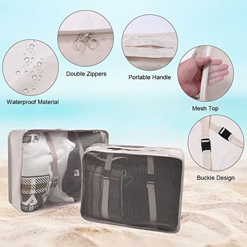 OSDUE Packing Cubes for Suitcases, 9PCS Travel Luggage Packing Organizers Waterproof Travel Essentials Bag Accessories Clothes Shoes Cosmetics Toiletries Storage Bags(Beige) — view 6