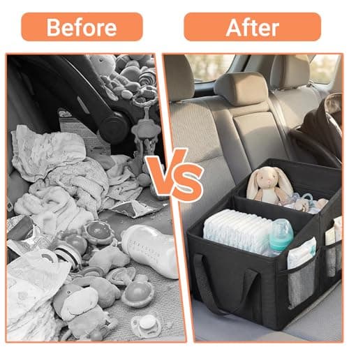 NBOUOU Car Seat Boot Organiser Storage for Front or Back Seat, Portable Waterproof Car Organiser Essentials Collapsible, Holds Snacks, Cups, Books, Tissue - Keeps Cars Tidy and Clean — view 6