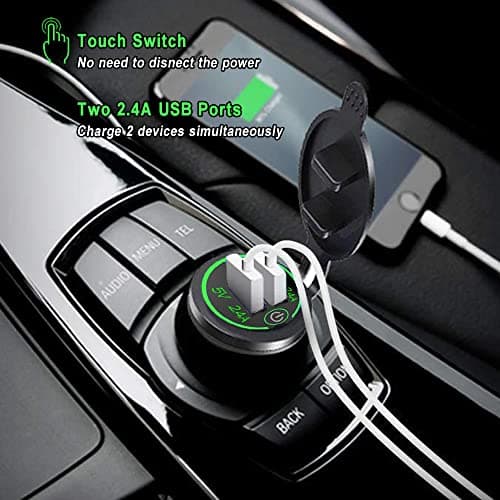 12V Car Charger Dual 4.8A USB Port Dual Cigarette Socket Lighter Plug Waterproof Charger with LED for 12V~24V Vehicles Car Boat Motorcycle SUV Truck Caravan Marine (Green) — view 2