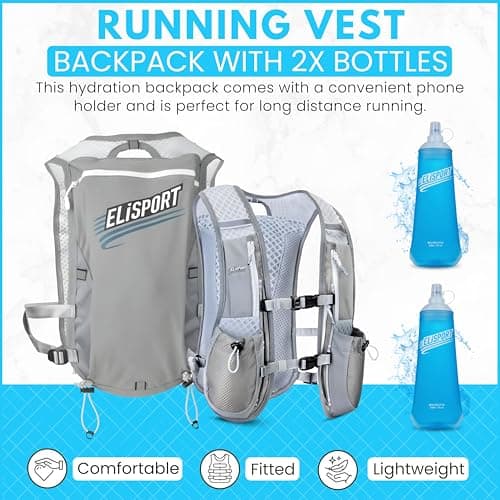 Running Vest Backpack - Lightweight Breathable Reflective Running Vest for Women & Men - Adjustable Straps of Hydration Vest Pack for Cycling & Running, Hiking Vest with 7 Pockets & 2 Water Bottles — view 2
