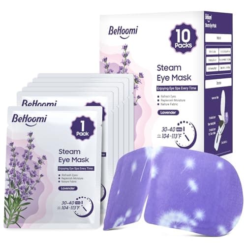 BeHoomi Lavender Scented Steam Eye Mask – 10 Pack, Self-Heating Warm Compress for Eyes, Soothing Moist Heat Relief, Relaxation & Sleep Aid, Perfect for Travel, Spa & Gifts