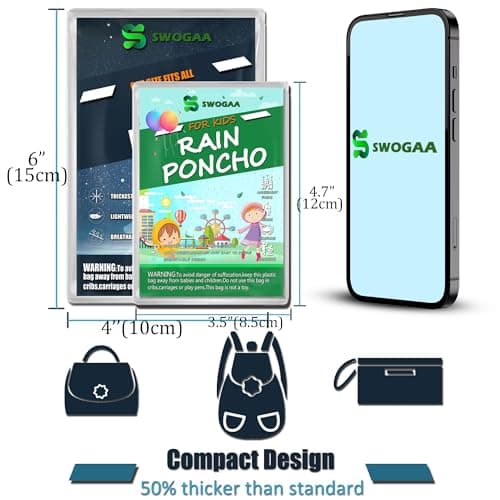 SWOGAA Disposable Rain Ponchos for Adults & Kids Family 6 Pack Extra Thick — view 5