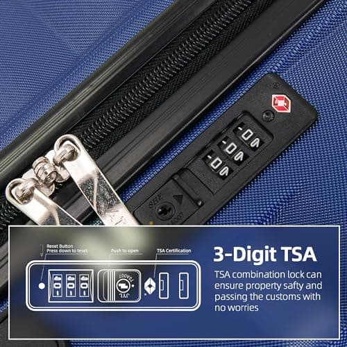 ATX Luggage Medium Suitcase on 4 Dual Spinner Wheels Super Lightweight ABS Hard Shell Hold Check in with Built-in TSA Lock (Midnight Blue, 65Liter) — view 4