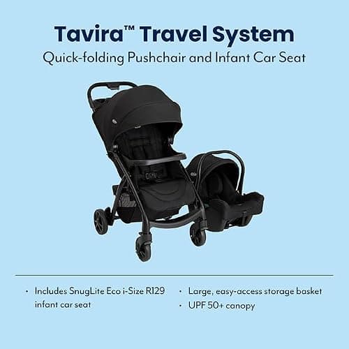 Graco Tavira Travel System - Suitable from Birth to Approx. 4 Years (0-22kg). One-Hand Folding, Compact Pushchair, Includes i-Size car seat, Midnight Fashion — view 2