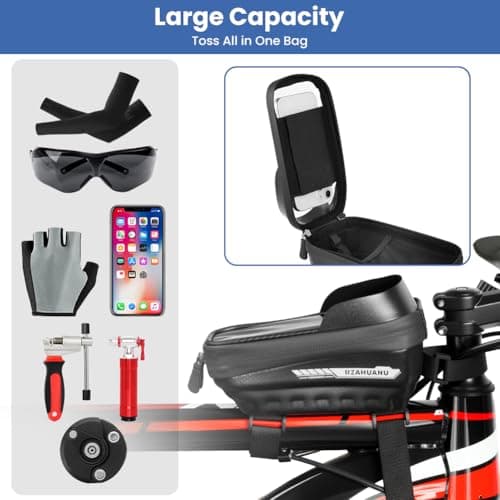 flintronic Waterproof Bike Frame Bag, Mountain Bike Frame Bag, Bicycle Phone Pouch with Reflective Strip, TPU Screen for Phone up to 7 Inches — view 3