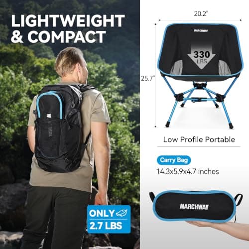 MARCHWAY Lightweight Folding Camping Chair with Spring Lock, Stable Compact Portable for Outdoor Camp, Travel, Beach, Picnic, Festival, Hiking, Backpacking (Blue) — view 3