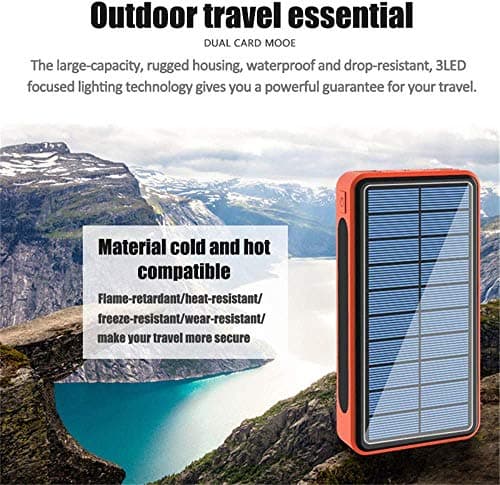Y&W 100000Mah Power Bank Portable Solar Wireless Charger - External Battery with LED Status Indicator, High-Capacity Powerbank, for Iphone, Android, Red — view 4