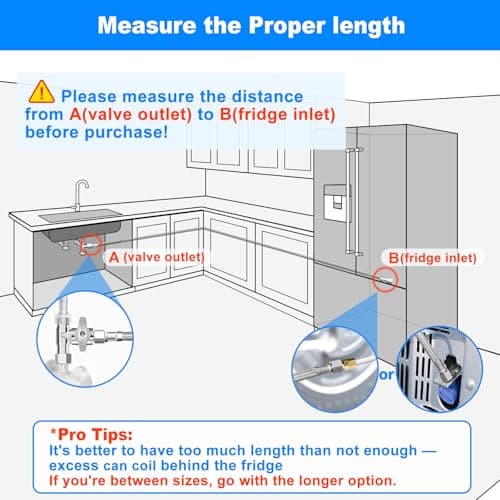 Refrigerator Water Line Kit - 10FT Stainless Steel Braided Ice Maker Water Line with Tee Stop Valve,Foodgrade PEX Inner Hose Fridge Water Line with 1/4" Comp Fitting and Tee Valve — view 3