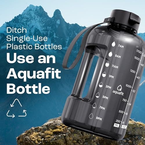AQUAFIT 2 Litre Water Bottle with Straw - Water Bottles 2L with Time Marker - Half Gallon Big Bottle with Straw - Large Bottle For Gym - Grey Fade, 2 Lids — view 6