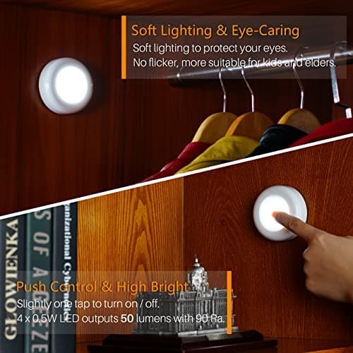 STAR-SPANGLED 2.8” Stick on Puck Lights AAA Battery Operated, 5 Pack White — view 2