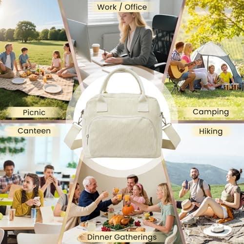 BotaBay Insulated Lunch Bag for Women, 12L Large Lunch Box with Adjustable Shoulder Strap, Multi-Pocket Reusable Lunch Tote, Portable Cooler Bag for Work, School, Travel & Picnic (White) — view 6
