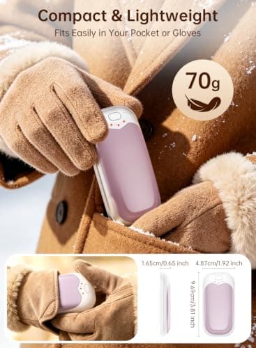 Wasuka Rechargeable Hand Warmers 2 Pack, Portable Electric Handwarmers with 3 Heat Settings, USB Hand Warmer, Reusable Pocket Heater for Golf, Camping, Outdoor, Winter Gifts for Men Women (Pink) — view 4