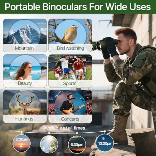 20x50 Hunting Binoculars for Adults - 28mm Large Eyepiece Professional Waterproof Binoculars for Bird Watching Hiking Concert Travel with BAK4 Prism FMC Lens, Green — view 5