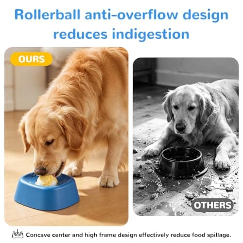 OSDUE Slow Feeder Dog Bowl, Dog Lick Bowl for Liquid Wet Food, Anti-Slip Treat Toy Bone Broth Yogurt Dogs Bowls with Dogs Lick Ball for Large Medium Small Puppy Breeds (Blue) — view 5