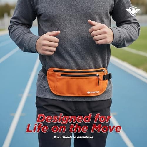 PulvenaHidden Money Belt For Travel Passport Wallet, Slim RFID Blocking Passport Holder For Travel Women And Men, Undercover Anti Theft Bag Waist Pouch Orange — view 3