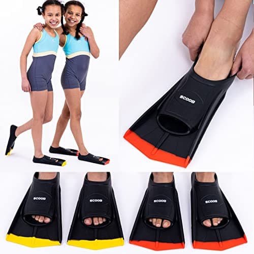 Swimming Training Fins Swim Flippers Travel Size Short Blade For Snorkeling Diving Pool Activities. Open Water Equipment for Men, Women & Children New Bright Colours + Mesh Bag (36-38 M, black-red) — view 2