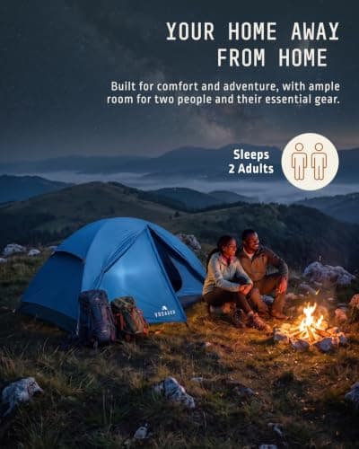 Voyager 2 Man Tent - Waterproof, Windproof, Quick Setup, Spacious 2-Person Camping Tent, Durable, Lightweight Outdoor Shelter, Ideal for Hiking, Backpacking, Camping- 225x135x110cm (Navy) — view 4