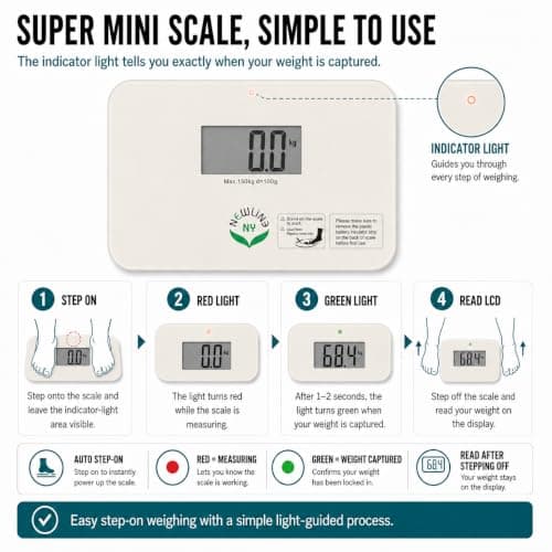 NewlineNY Smallest Step On Super Mini Travel Bathroom Scale, SBB0638SM-WH Off White — view 5