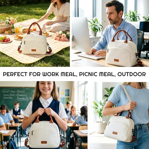 YIGAARUI Insulated Lunch Bag for Men Women with Shoulder Strap & Handles, Leakproof Thermal Cooler Tote for Work School Picnic Travel （Beige） — view 6