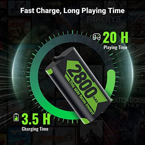 Jelava 4x2800mAh(=4x6720mWh) Xbox Controller Battery Packs, Compatible with Xbox Series X/Xbox Series S/Xbox One/Xbox One S/X/Elite Controller, Rechargeable Battery kit with Station & Type-C Cable — view 6