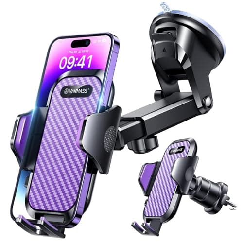 VANMASS 2026 BEST Car Phone Holder [Upgraded Suction&Clip] Military-Grade Rotatable Universal Mobile Mount for Dashboard Windscreen Vent, Van Stand Cradle for iPhone 17 16 15 Samsung,Purple