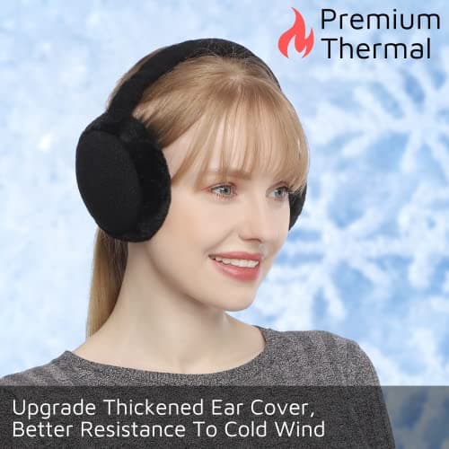 Zeltauto Women’s Winter Earmuffs Adjustable Foldable Faux Fur Plush Ear Warmer Full Ear Surrounded (Navy Blue) — view 5