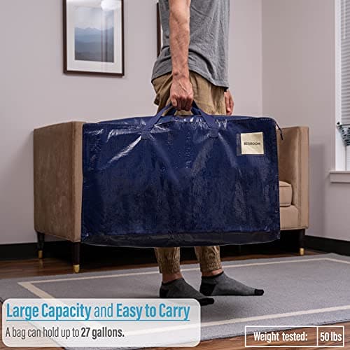 VENO 6 Pack Heavy-Duty Oversize Large Storage Bag Organizer with Zips and Tag Pocket for Moving, Clothes Storage, Laundry Bag, Packing, House Essentials, Sustainable, Water-Resistant (Blue, 6 Pack) — view 5