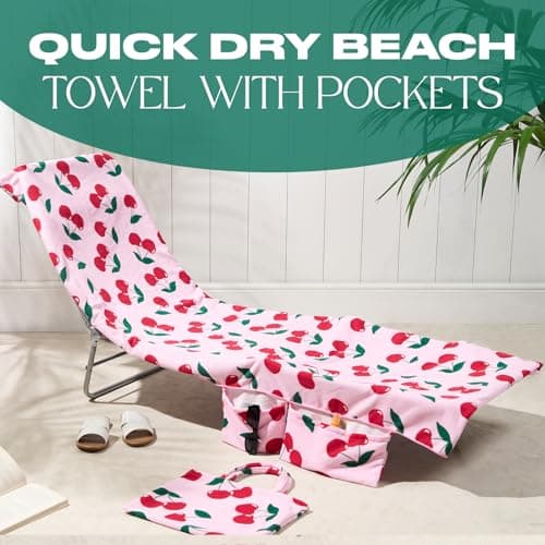 Brentfords Beach Towel in a Bag, Soft Quick-Dry Absorbent Fabric Lightweight Easy Storage Cherry Large Beach Towel with Pockets For Travel Poolside Beach Days, Pink - 215 x 75cm — view 2
