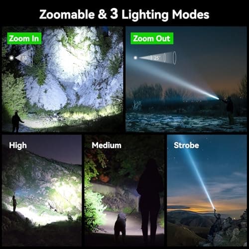 GEARLITE LED Torch Rechargeable, 3500LM Torches LED Super Bright with Clip Adjustable Focus, 3 Lighting Modes Waterproof Small Torch for Power Cuts, Emergency, Camping, Hiking, Outdoor(Green) — view 4