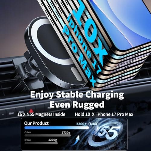 Magsafe Car Mount Charger [15W Fastest Charging Speed&20x Strongest Magnets] Car Phone Holder Wireless Charger Magnetic Phone Holder Fits iPhone 17/16/15/14/13/12 Series Pro Plus Max Samsung S Series — view 4