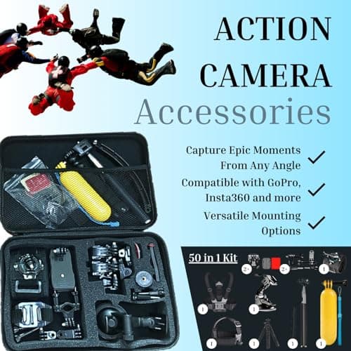 Action Camera Accessories Compatible with GoPro, Insta360, DJI Osmo, AKASO, and More. 50 in 1 Kit. — view 5