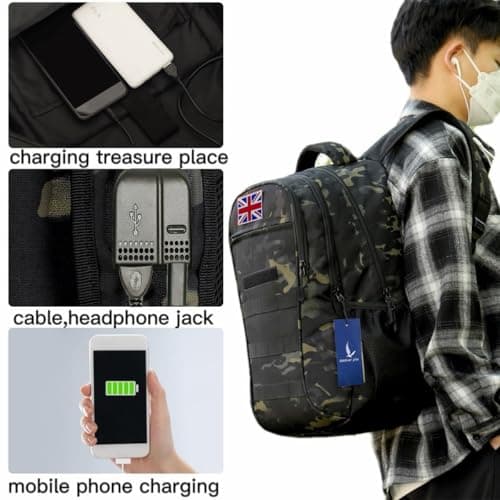 outdoor plus 40L Tactical Military Hiking Backpack, USB Type-C for Boys Men — view 5