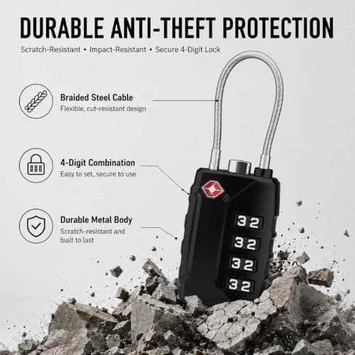 Diyife TSA Luggage Locks, [2 Packs] [Long Shackle] 4 Digit High Security Suitcase Padlocks, Flexible Combination Cable Padlock, Travel Lock for Travel Suitcases Luggage Bag Case (Black) — view 3