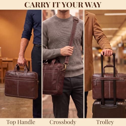 LEATHER VILLAGE 16" Leather Laptop Messenger Briefcase Bag for Men-Leather Satchel for Travel and Office Shoulder Bag-Red — view 6