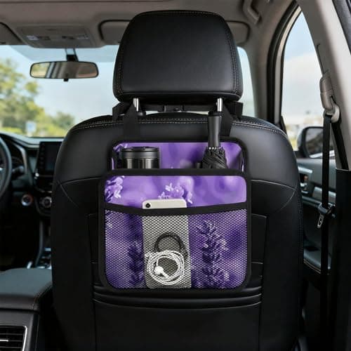 Purple Lavender Car Storage Bag Cute Car Organizer Fashion Car Tidy Pouch Pocket Exquisitely Pu Direct Printing for Car Interior Backseat Travel Family Vehicle Organization — view 6