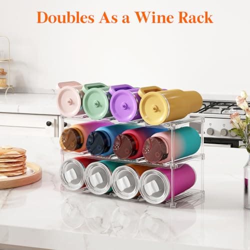 Lifewit Stackable Water Bottle Storage Organiser, Wine Bottle Holder for Cupboard, Plastic Large Compartment Tumbler organiser, Clear Wine Rack, Mug Cup Holder for Kitchen Storage, 3 Tier Hold 12 — view 5