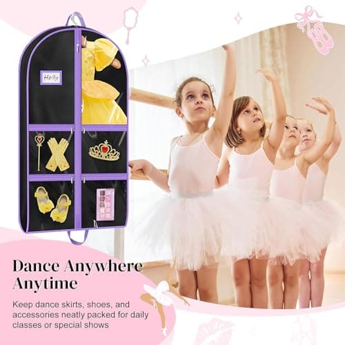 Costume Garment Bag with Clear Pockets, Clothes Cover for Dance Trip — view 6