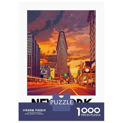 Flat Iron Building Travel Puzzle 1000 Pieces, Romantic City Break Scene, Interlocking Paper Pieces, Family Night Game for Home Décor Fans, 70x50cm/1000pcs