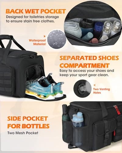 RAINSMORE Sports Gym Bag Mens Duffel Bag with Shoes & Laptop Compartment — view 4