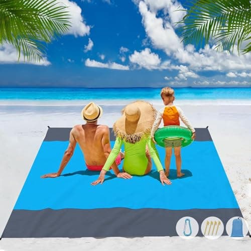 DSLIHA Beach Mat Picnic Blanket Outdoor, Large Waterproof Sandproof Portable Picnic Beach blanket with 4 Fixed Nails, Reinforced Edging for Beach, Camping, Hiking, Grass and Trips (Blue)