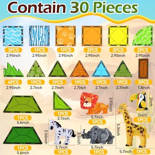 Oriate Magnet Safari Animals Magnetic Tiles Blocks, 30pcs Movable Joint Zoo Animals with Magnetic Building Construction Magnet Tiles, Lion Zebra Giraffe Kids Educational Animal Toy Zoo Travel Set — view 6