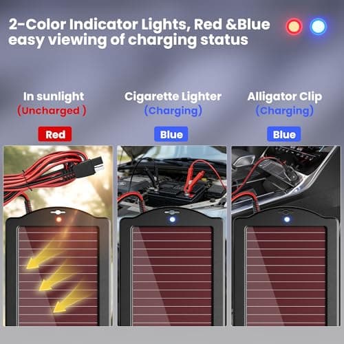 POWOXI Solar Car Battery Charger with Amorphous Solar Panel for 12V Battery — view 2