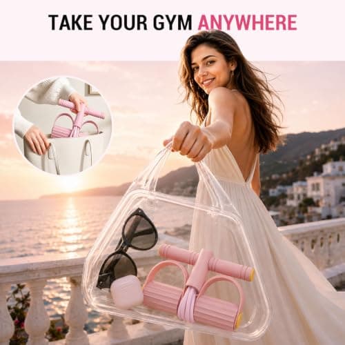 Pedal Resistance Band with Handle for women, 6 Tube Elastic Pull Rope Pink — view 6