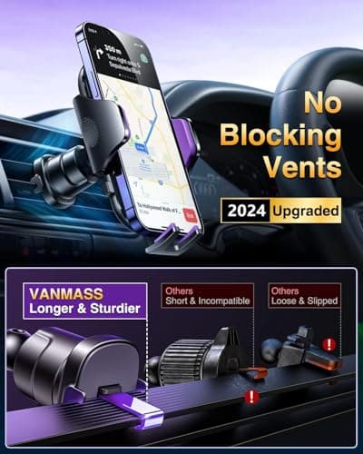 VANMASS 2026 BEST Car Phone Holder [Upgraded Suction&Clip] Military-Grade Rotatable Universal Mobile Mount for Dashboard Windscreen Vent, Van Stand Cradle for iPhone 17 16 15 Samsung,Purple — view 5