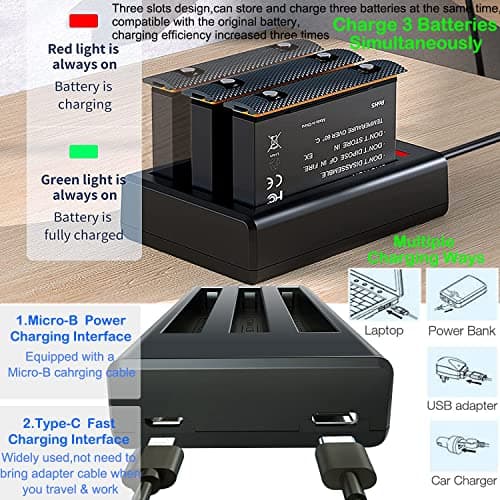 1800mAh Replacement Battery and 3 Channel USB Fast Charger for Insta 360 X3 — view 4