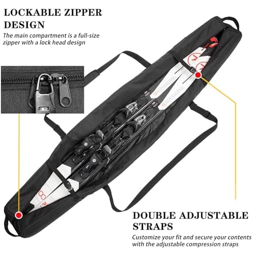 TYRONAL Ski Bag for Air Travel,Single Ski Carry Bag with Fully Padded Protection,Water-Resistant and Durable Fits Up from 175cm to 190cm Skis. (BLK, 175CM) — view 2