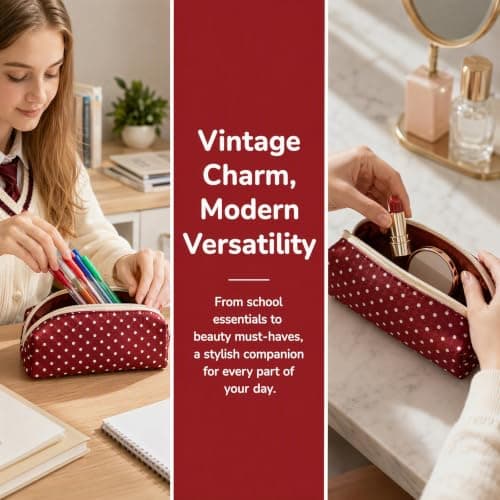 Polka Dot Multi Compartment Pencil Case, Canvas Stationery Storage Pouch — view 5