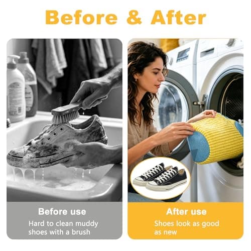 2PCS Shoe Washing Machine Bag, Zippered & Reusable Mesh Shoe Bag for Washing Machine, Shoe Cleaning Bag for Sneakers Canvas Tennis Running Shoes (Yellow) — view 5