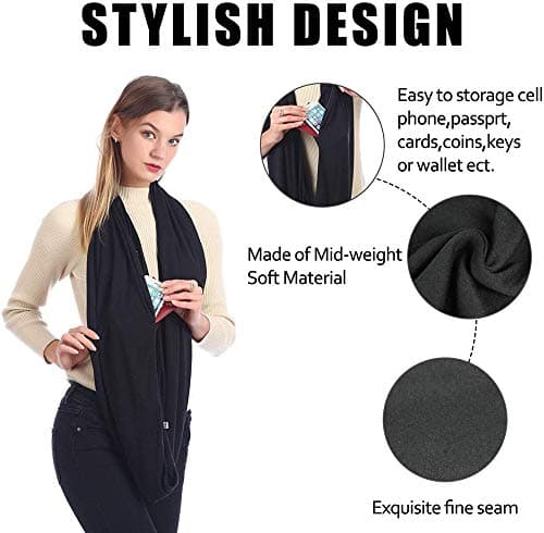 Ulalaza Infinity Scarf with Hidden Zipper Pocket Lightweight Travel Wrap for Women Girls — view 2