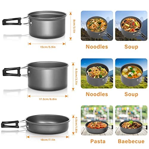 Lixada Camping Cookware Set,Outdoor Camping Cookware Kit Lightweight Pot Frying Pan Non-stick for 2 to 3 People Camping, Hiking, Picnic — view 3